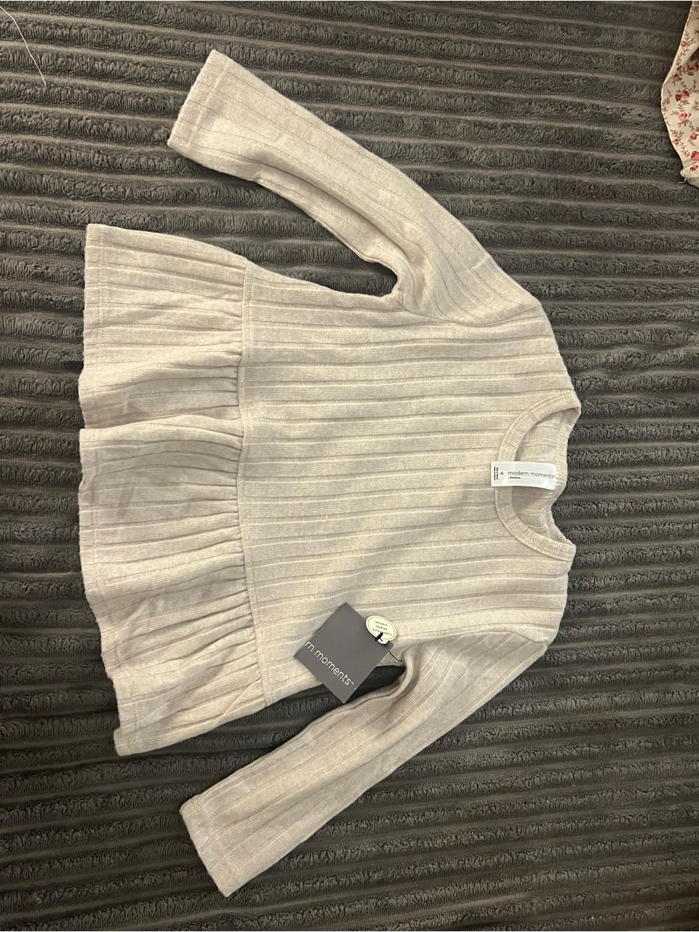 Modern Moments Girls' Cream Ribbed Peplum Knit Top - Cream